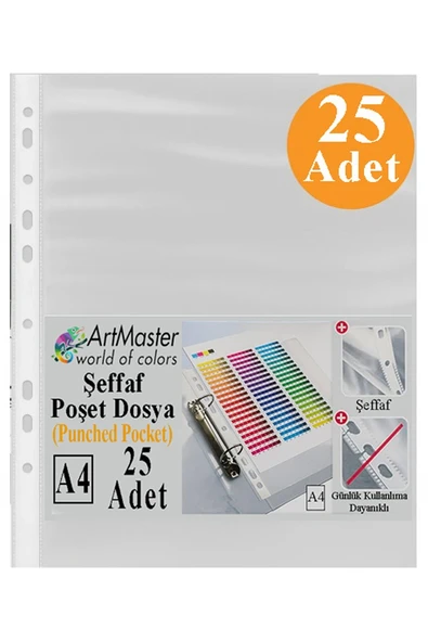 Poşet Dosya 25 Li A-4 Şeffaf Föy Dosya 1 Paket Artmaster Ofis Okul Kenarı Delikli Poşet Dosya 80 Sayfa Kapasiteli ürün görseli 1