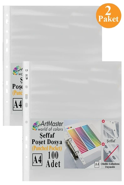 Poşet Dosya 100 Lü A-4 Şeffaf Föy Dosya 2 Paket Artmaster Ofis Okul Kenarı Delikli Poşet Dosya 80 Sayfa Kapasiteli ürün görseli 1