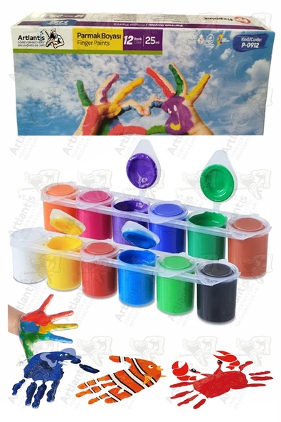 Parmak Boya 12 Renk 1 Adet Fix Point 25 ml 12 li Parmak Boyası Resim Dersi Su Bazlı Resim Okul Öncesi Kreş Anasınıfı ürün görseli 1