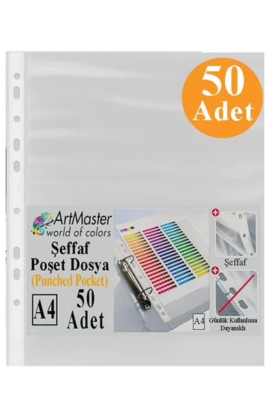 Poşet Dosya 50 Li A-4 Şeffaf Föy Dosya 1 Paket Artmaster Ofis Okul Kenarı Delikli Poşet Dosya 80 Sayfa Kapasiteli ürün görseli 1