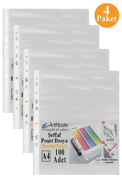 Poşet Dosya 100 Lü A-4 Şeffaf Föy Dosya 4 Paket Artmaster Ofis Okul Kenarı Delikli Poşet Dosya 80 Sayfa Kapasiteli ürün görseli 1
