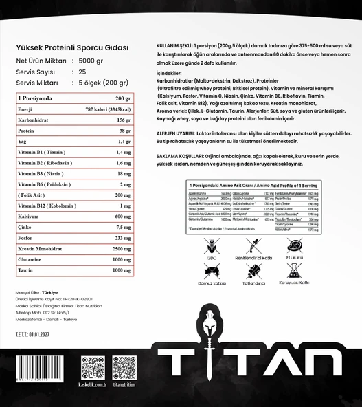 Titan Premium MassGainer 5000 Gr-Çilek-Shaker Hediye  ! - Resim 2