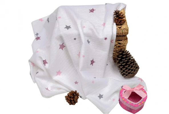 Sema Baby Çok Amaçlı Müslin Örtü 100x80 cm - Pembe Yıldız 8682476853124 ürün görseli 1