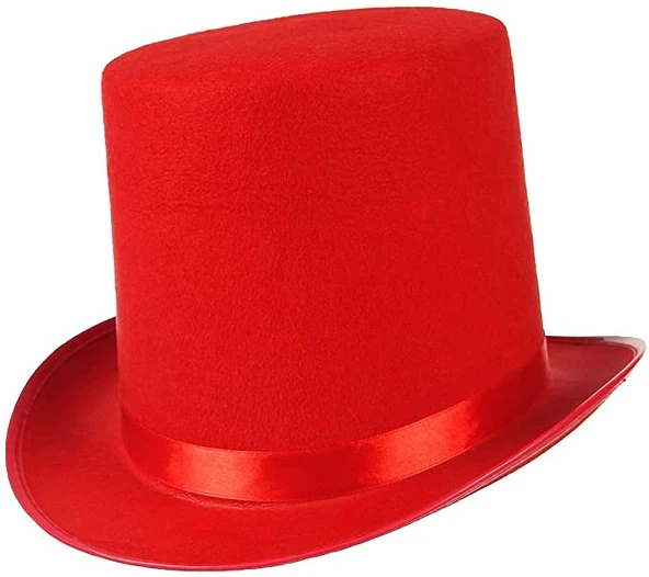 Yetişkinler İçin Kırmızı Renk Ringmaster Sihirbaz Şapkası Fötr Şapka 15 cm ürün görseli 1