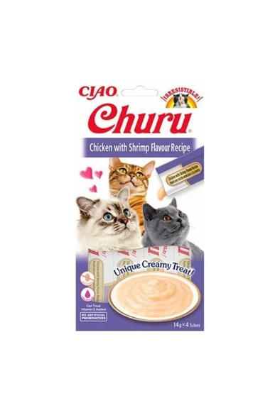 Ciao Churu Cream Tavuklu Ve Karidesli Kedi Kreması 4 x 14 gr ürün görseli 1