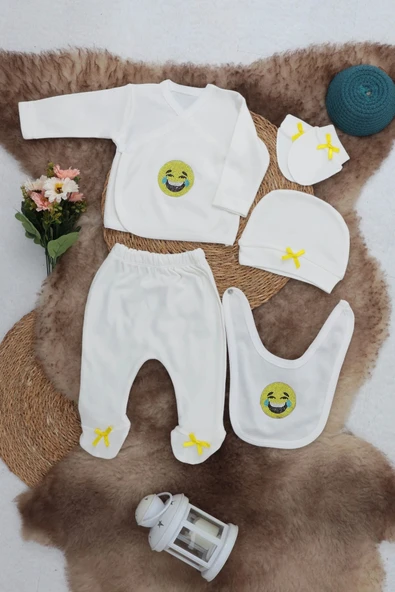 Sema Baby 5 Parça Gülen Surat Hastane Çıkışı Zıbın Seti 0-3 Ay ürün görseli 1