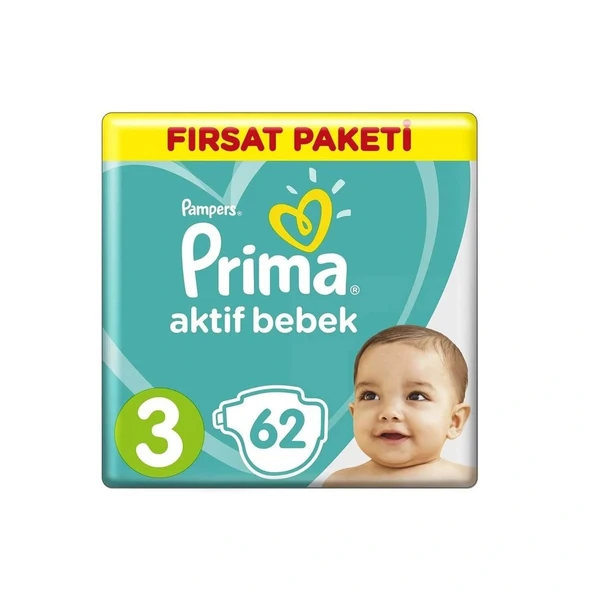 Prima Bebek Bezi Aktif Bebek 3 Beden 62 Adet Fırsat Paketi ürün görseli 1