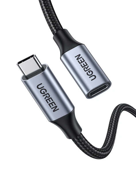 UGREEN USB-C Erkek - Dişi Gen2 5A Örgülü Kablo 0.5 m, Siyah, 80810 ürün görseli 1