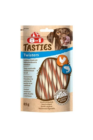 8in1 Tasties Twisters Tavuklu Balıklı Burgu Köpek Ödülü 85 gr ürün görseli 1