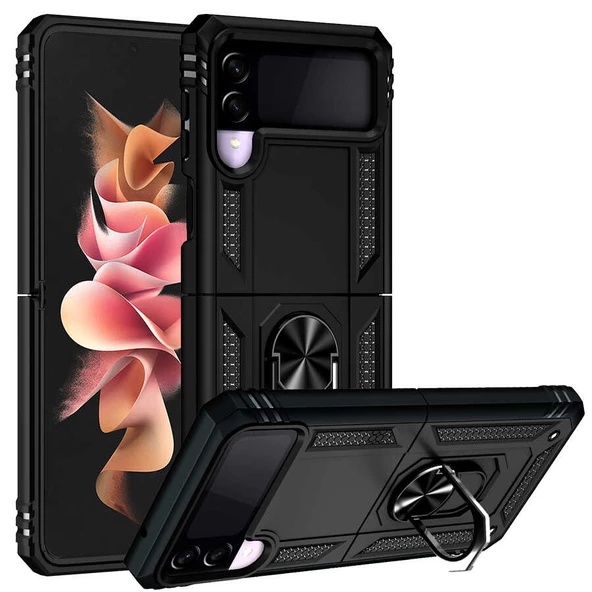 Gpack Samsung Galaxy Z Flip 3 Kılıf Vega Tank Standlı Yüzüklü Mıknatıslı ürün görseli 1