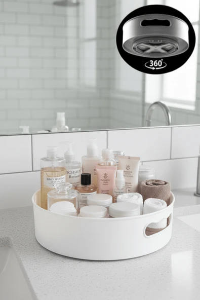 360 Derece Döner Beyaz Banyo Mutfak Düzenleyici Organizer Toparlayıcı Tepsi MIT1286 ürün görseli 1