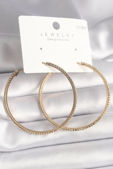 Pirinç Gold Renk Zirkon Taşlı Halka Model Kadın Küpe - TJ-BKP10015 ürün görseli 1