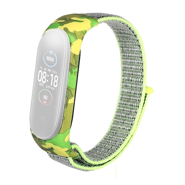 Gpack Xiaomi Mi Band 3 4 Kılıf Kumaş CırtCırt Kamuflaj Desenli Yeşil ürün görseli 1