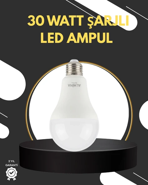 Acil Durumlar İçin Şarjlı Led Ampul 6400k Soğuk Beyaz 30 Watt ürün görseli 1