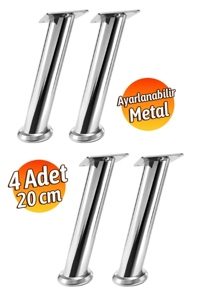 Ayarlanabilir Tablalı (4 ADET) Dereceli  20 CM Krom Metal Baza TV Ünitesi Koltuk Mobilya Ayağı ürün görseli 1