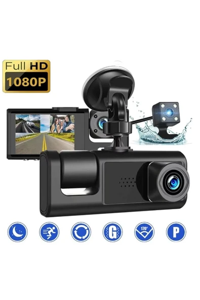 S-1 1080p Araç içi Kamera 3 Kameralı ( Ön Görüş - Geri görüş - İç Görüş ) Gece Görüşlü ürün görseli 1