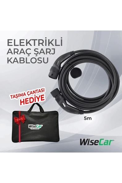 WiseCar Elektrikli Araç Şarj Kablosu Tip 2 - 3faz, 32a , 22kw, 5m ürün görseli 1