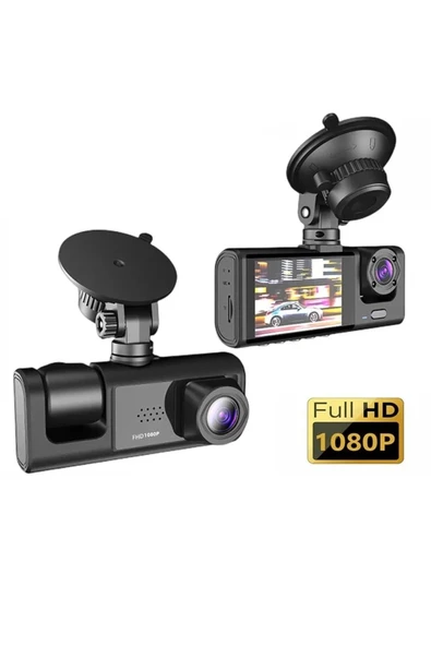 DV300 Yeni 3 Kameralı Araç İçi Kayıt Kamerası Trafik Recorder 2 İnç IPS Ekran Full HD 1080p ürün görseli 1