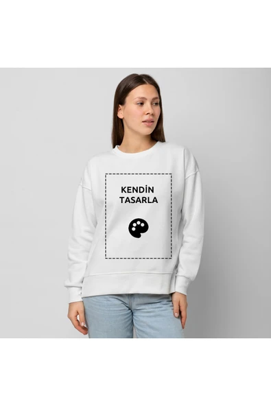 NATUREL Unisex Beyaz Bisiklet Yaka Sweatshirt Kişiye Özel Baskı Resim Baskılı Kazak ürün görseli 1