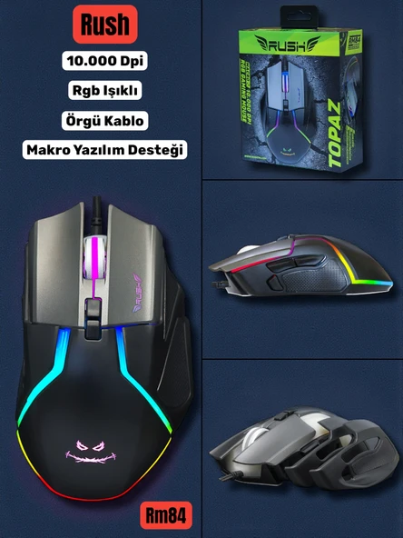 Technow Rush TOPAZ RM84 10.000 DPI RGB 6D Makro Pro Gaming Oyuncu Mouse ürün görseli 1