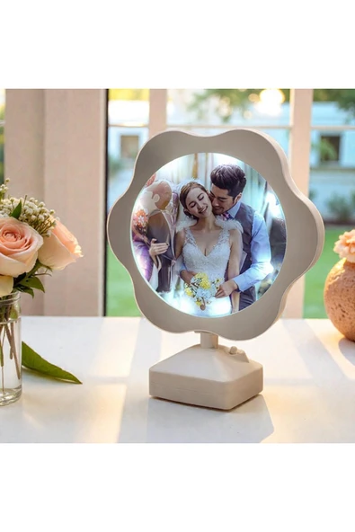 NATUREL Sihirli Papatya Ayna Kişiye Özel Fotoğraflı Led Işıklı Gece Lambası Adaptörlü & Pilli Model Hediyeli ürün görseli 1