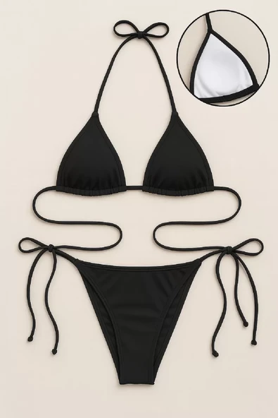 Kadın Siyah Yandan ve Boyundan Bağlamalı Bikini Mayo Takımı ürün görseli 1