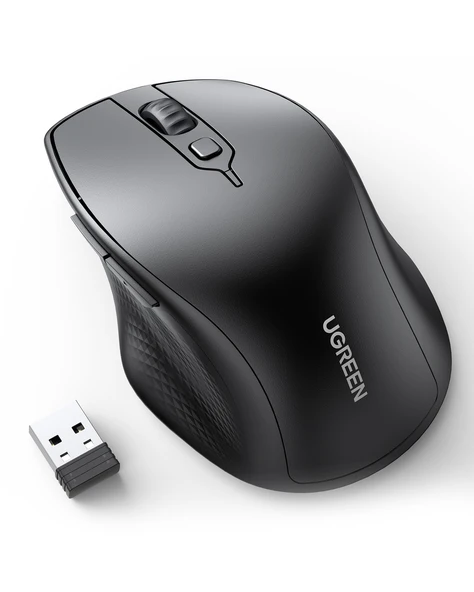 UGREEN Ergonomik Sessiz Çift Modlu Bluetooth & Wireless Kablosuz Mouse, Siyah, 90395 ürün görseli 1