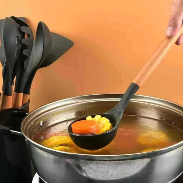 Silikon Kepçe Ahşap Sap (AHK-11) ürün görseli 1