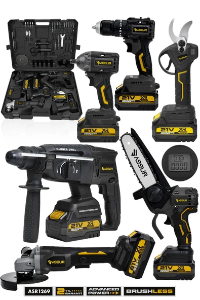 ASSUR 21V 6'lı Set Kırıcı/Delici Hilti, Taşlama, Somun Sıkma, Matkap, Budama Testeresi ve Makası ürün görseli 1
