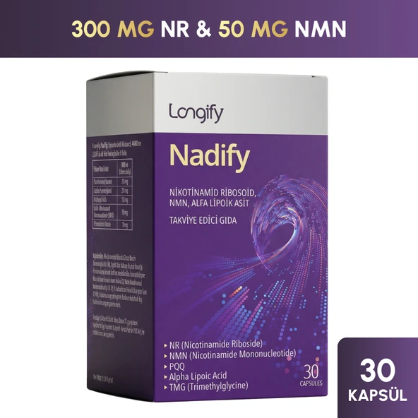 Nadify NR, NMN, PQQ, Alfa Lipoik Asit ve TMG, NAD+ Öncülü Takviye Edici Gıda 30 Kapsül ürün görseli 1