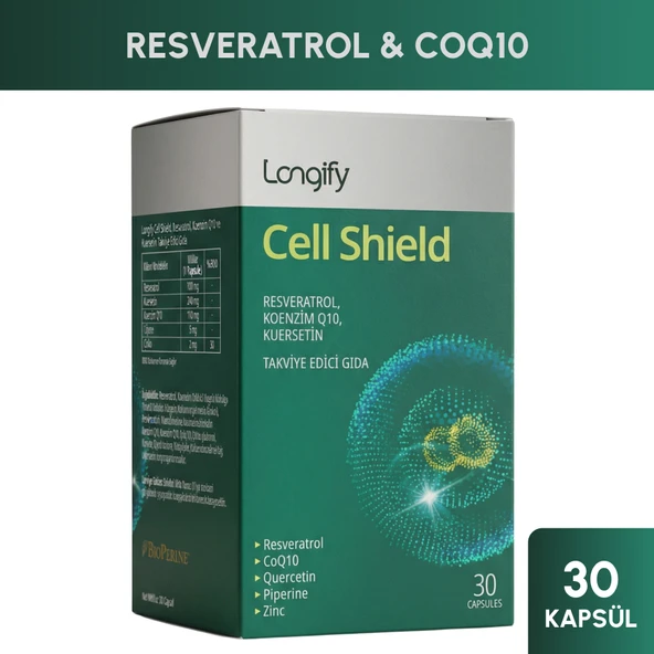 Cell Shield Trans Resveratrol, Koenzim Q10, Kuersetin, Piperin, Çinko Takviye Edici Gıda 30 Kapsül ürün görseli 1