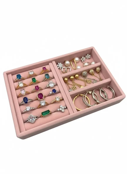 Venedik Model Süet Kumaş Pembe Renk 22 cm / 14 cm Çekmece İçi Takı Standı ürün görseli 1