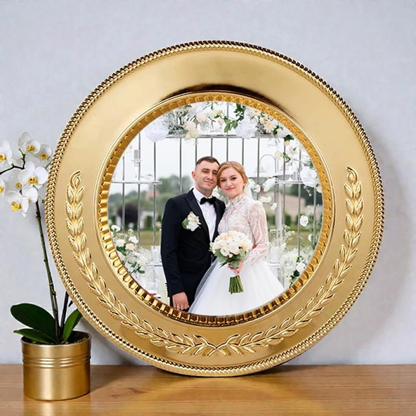 Gold Metal Tabak Kişiye Özel Fotoğraf Baskısı  Altın Plaket Hediye Dekor 25 CM ürün görseli 1