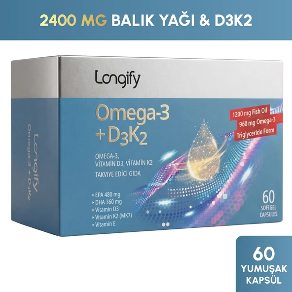 Longify Omega 3 Balık Yağı + D3K2 60 Yumuşak Kapsül ürün görseli 1