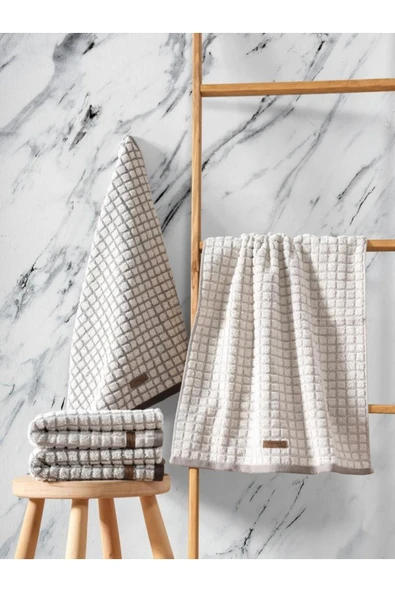 Cotton Box Jakarlı 50x90 4'lü Havlu Seti Nature Kahve Bej ürün görseli 1