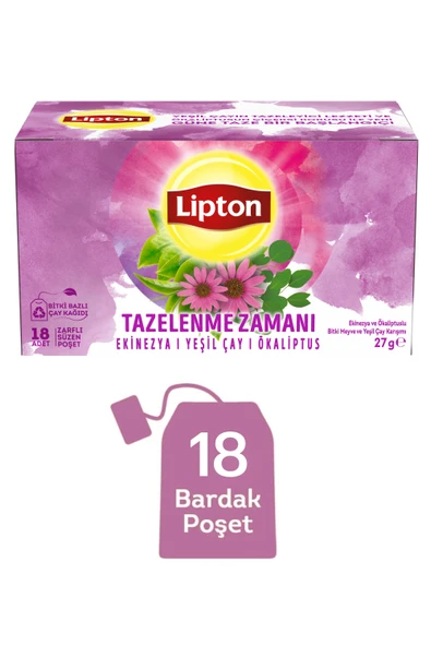Lipton Tazelenme Zamanı Ekinezya ve Ökaliptuslu Bitki ve Meyve Çayı Karışımı 18li x 6 Adet ürün görseli 1