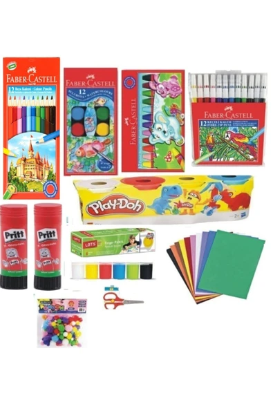 Faber Castell Faber Castel 12'li (kuruboya-sulu-pastel-keçeli) Prit - Playdoh - Lets Parmak - Eva - Ponpon Makas ürün görseli 1