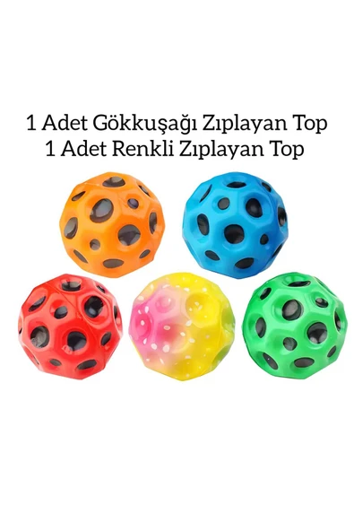 WATSING Yükseğe Zıplayan Delikli Bouncer [GÖKKUŞAĞI VE RENKLİ] MOON BALL  Uzay Topu 2 Adet ürün görseli 1