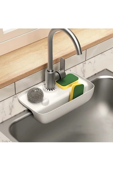 Musluk Düzenleyici Evyelik Mutfak Lavabo Tezgah Üzeri Bölmeli Organizer BEYAZ ürün görseli 1