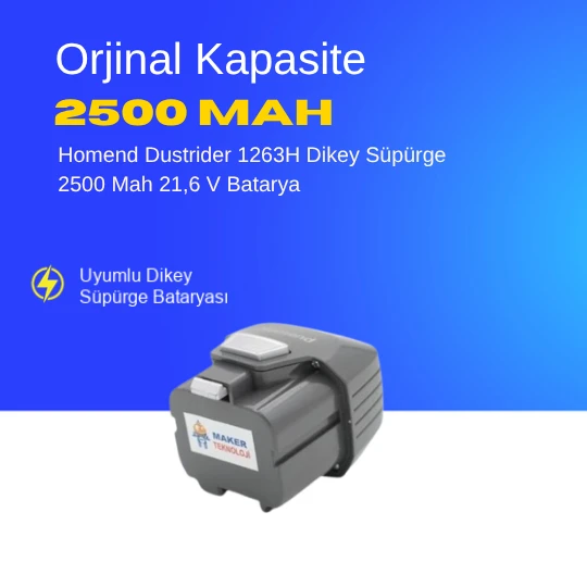 Homend Dustrider 1263H Dikey Süpürge 2500 Mah 21,6 V Batarya – Orjinal Uyumlu Uzun Ömürlü, Yüksek Performans Pil ürün görseli 1