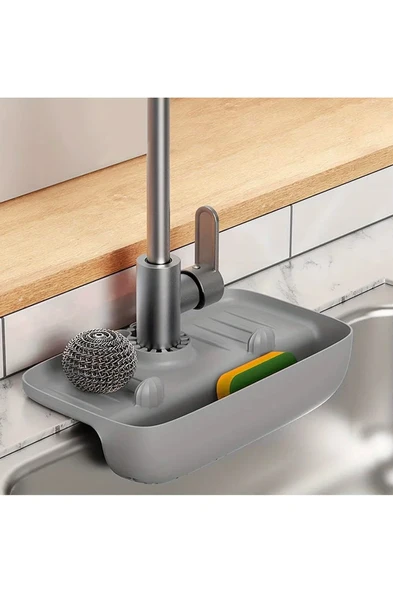 Musluk Düzenleyici Evyelik Mutfak Lavabo Tezgah Üzeri Bölmeli Organizer GRİ ürün görseli 1