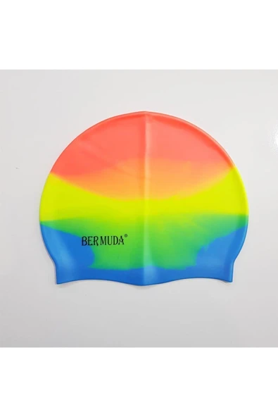 BERMUDA Gökkuşağı Desenli Silikon Havuz Deniz Yüzücü Bonesi ürün görseli 1