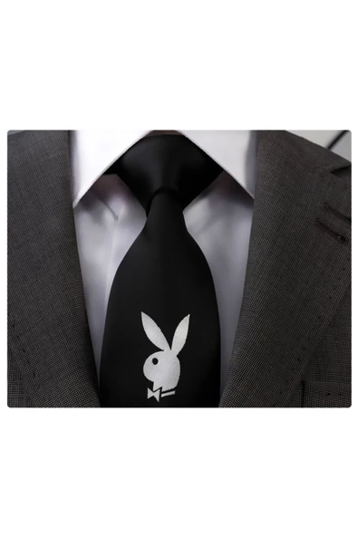 Playboy Tavşan Simgesi Siyah Kravat ürün görseli 1