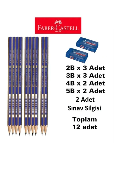 Faber Castell Dereceli Kalem Seti 10 Adet Faber Sınav Silgisi 2 Adet (2b 3 Adet 3b 3 Adet 4b 2 Adet 5b 2adet) ürün görseli 1