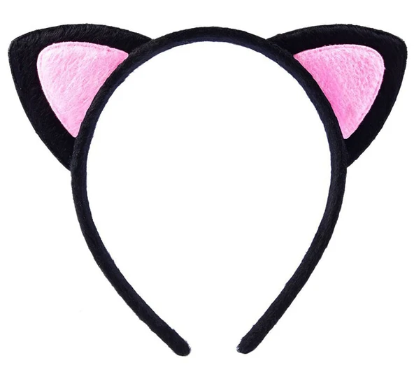 Sevimli Kedi Kulak Pofuduk Kedi Taç Siyah İçi Pembe Renk 17x15 cm ürün görseli 1