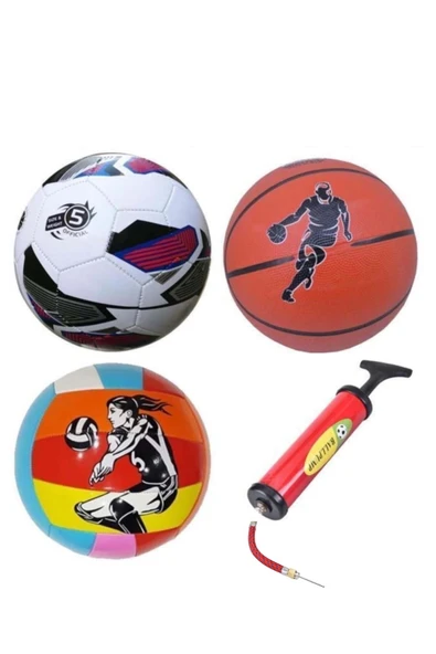 Efe Toys Çocuk Yetişkin Futbol Topu Voleybol Topu Basketbol Topu Seti + Pompa+top Iğnesi ürün görseli 1