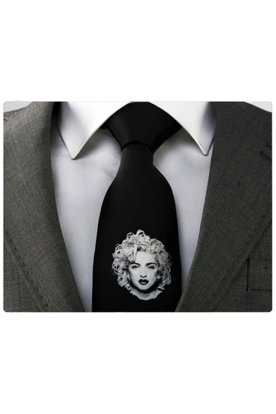 Erkek Siyah Marilyn Monroe Özel Jakar Siyah Kravat ürün görseli 1