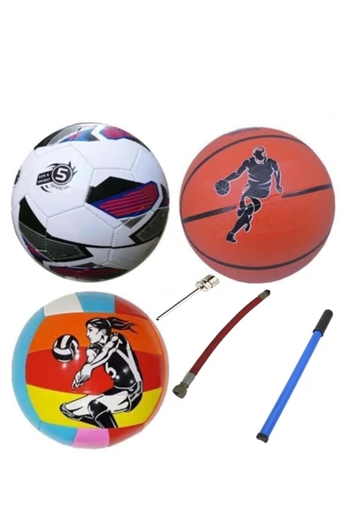 Efe Toys Çocuk Yetişkin Futbol Topu Voleybol Topu Basketbol Topu Seti + Pompa+top Iğnesi ürün görseli 1