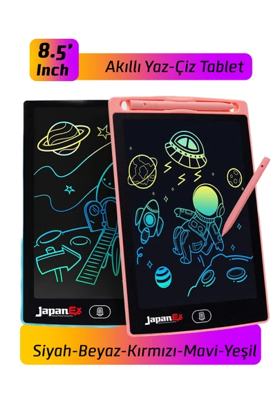 Japanex Tablet Lcd 8.5 Inç Dijital Kalemli Çizim Yazı Tahtası Grafik Not Yazma Eğitim Tableti (KARMA RENK). ürün görseli 1