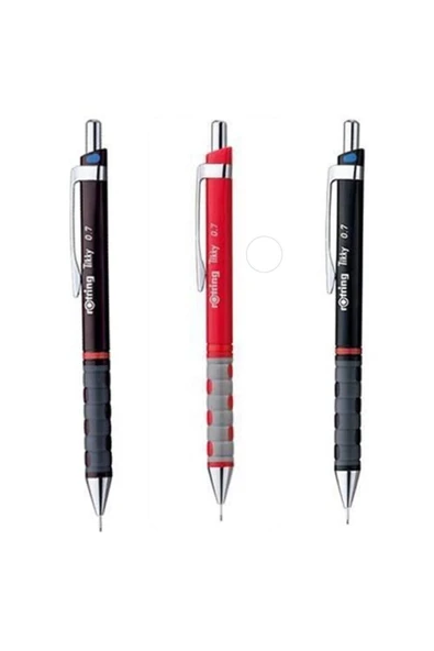 Rotring Tikky 3'lü Mekanik Uçlu Kalem(VERSATİL KALEM) 0.7 Mm Siyah Kırmızı Bordo Set ürün görseli 1